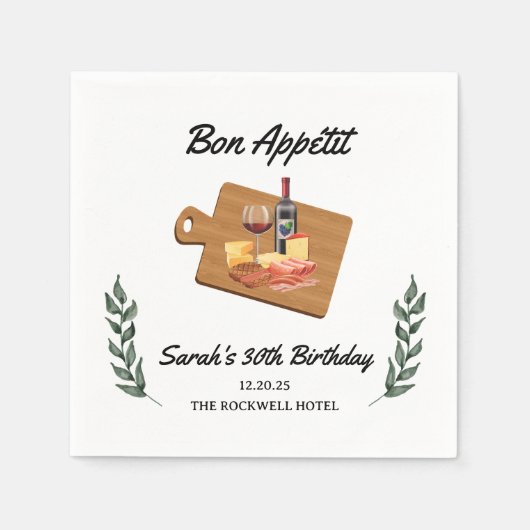 Charcuterie en wijn picknick verjaardagsfeest servet (Voorkant)