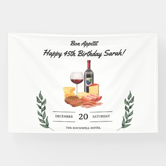 Charcuterie en Wijnpicknick Verjaardag Spandoek (Horizontaal)
