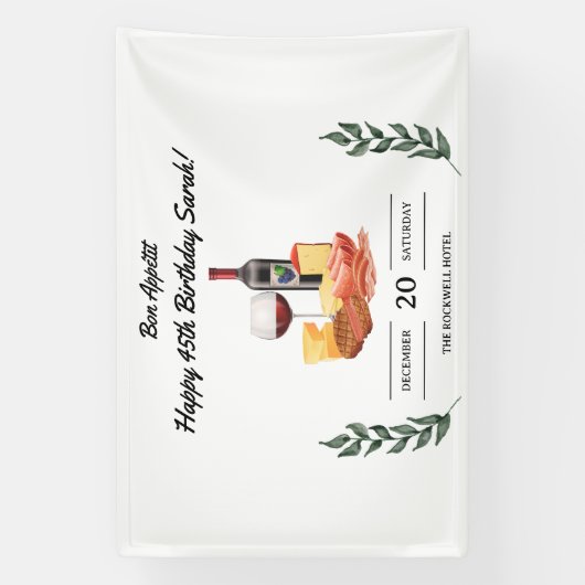 Charcuterie en Wijnpicknick Verjaardag Spandoek (Verticaal)