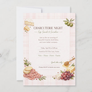 Charcuterie Girl's Night Party Invitation  Kaart