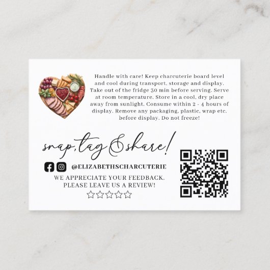 Charcuterie Grazing Board Bestellen Bedankt Visitekaartje (Achterkant)