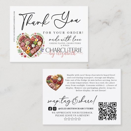 Charcuterie Grazing Board Bestellen Bedankt Visitekaartje (Voorkant / Achterkant)