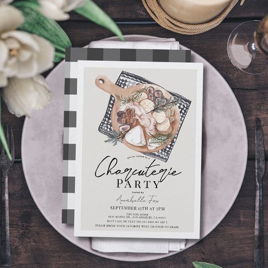 Charcuterie Party Black Gingham Kaart