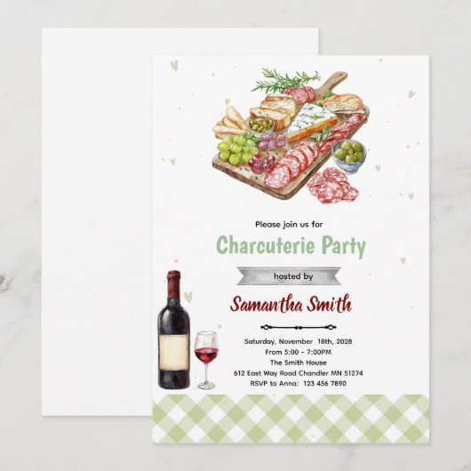Charcuterie Party Invitation Kaart (Voorkant / Achterkant)