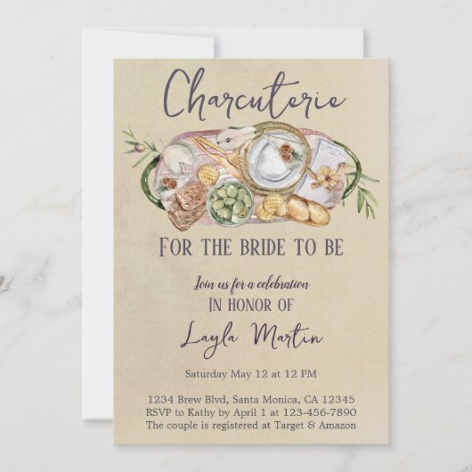Charcuterie voor de bride als bestuurspartij kaart (Voorkant)