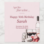 Charcuterie & Wijn 50ste Verjaardagsfeestje Blush Wijn Etiket (Enkel label)
