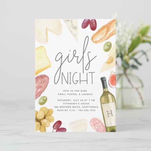 Charcuterie Wine & Cheese Girls Night Kaart (Staand voorkant)