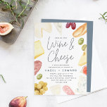 Charcuterie Wine & Cheese Rehearsal Dinner Kaart<br><div class="desc">Nodig gasten uit voor een herrepetitie van wijn en kaas met deze casual kikkervisuitnodigingen. In het ontwerp zijn de details van uw post-repetitie te vinden in moderne brieven,  omringd door illustraties van kazen,  vlees,  brood en fruit.</div>