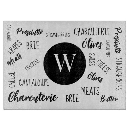 Charcuterie Words Typography Monogram Snijplank (Voorkant)
