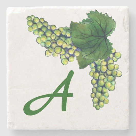 Chardonnay White Wine Grapes Custom Monogram Stenen Onderzetter (Voorkant)