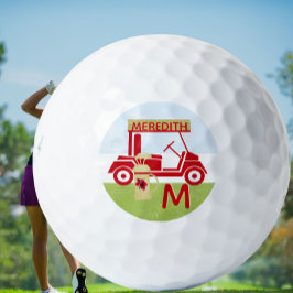 Charge Colorful Cart Red Gold Name Monogram Golfballen