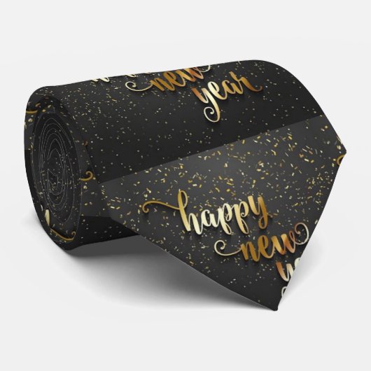 Charge Cute Gold Black Happy Nieuwjaar Stropdas (Opgerold)