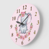 Charge Elephant Pink Floral Animal Print Large Grote Klok (Hoek)