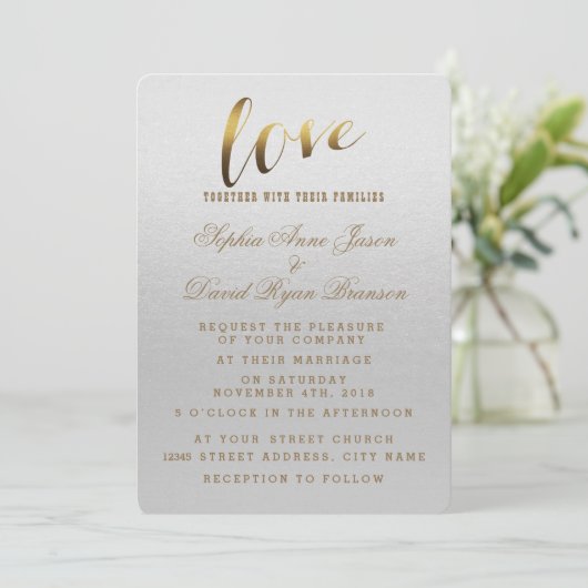 Charge Gold Foil Grunge Gray Wedding Invitation Kaart (Staand voorkant)