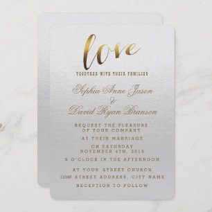 Charge Gold Foil Grunge Gray Wedding Invitation Kaart