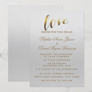 Charge Gold Foil Grunge Gray Wedding Invitation Kaart