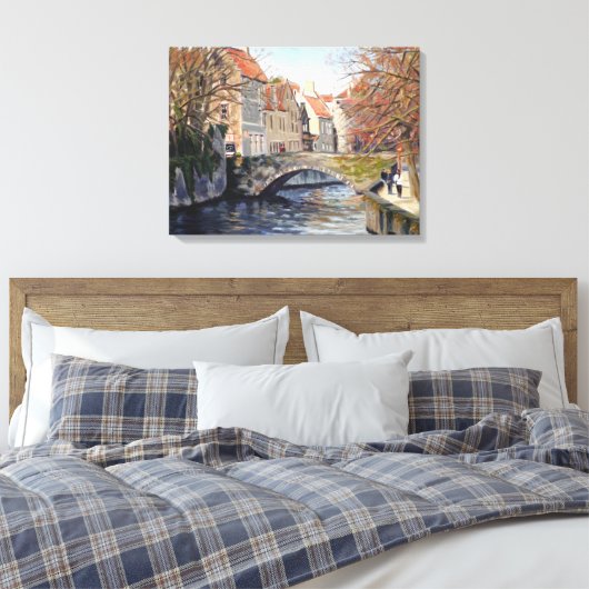 Charge Old Bridge over Kanaal in Schilderachtig Br Canvas Afdruk (Insitu (Slaapkamer))