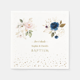 Charge Pink Blue Gold Flowers Twins Baptism Servet