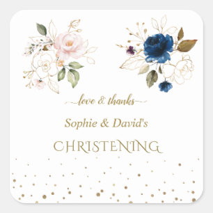 Charge Pink Blue Gold Flowers Twins Christening Vierkante Sticker