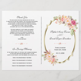 Charge Pink Blush Floral Gold Wedding Programme