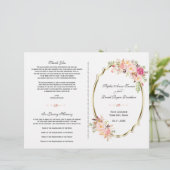 Charge Pink Blush Floral Gold Wedding Programme (Staand voorkant)
