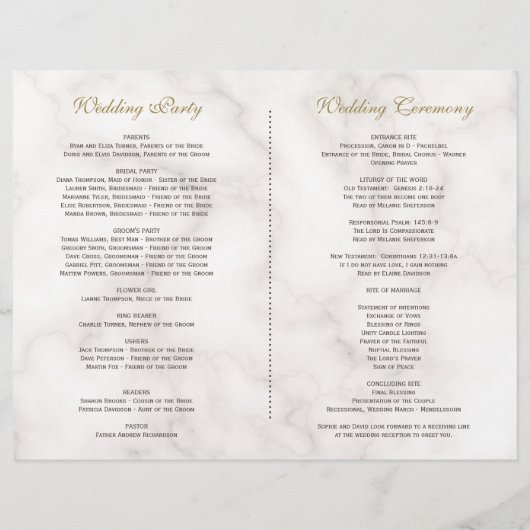 Charge Pink Gold Flowers Marble Wedding Program (Achterkant)