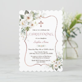 Charge Roos Gold White Cream Flowers Christening Kaart