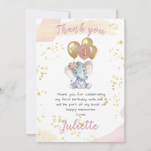 Charge roze olifant Hartelijk dank Kaart (Voorkant)