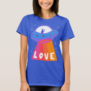 Charge Space Aliens Martians UFO Cute LOVE T-shirt