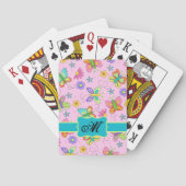 Charge Whimsy Butterflies Pink Monogram Pokerkaarten (Achterkant)