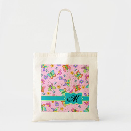 Charge Whimsy Butterflies Pink Monogram Tote Bag (Voorkant)