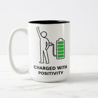 Charged With Positivity Mug ☕🔋 | Funny Motivation Tweekleurige Koffiemok