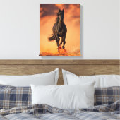 Charging Black Horse Fiery Sunset Art Canvas Afdruk (Insitu (Slaapkamer))