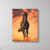 Charging Black Horse Fiery Sunset Art Canvas Afdruk (Voorkant)