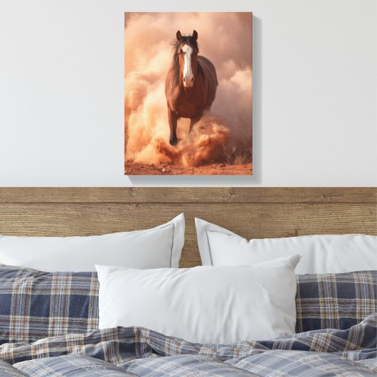 Charging Horse Dust Storm Sunset Art Canvas Afdruk (Insitu (Slaapkamer))