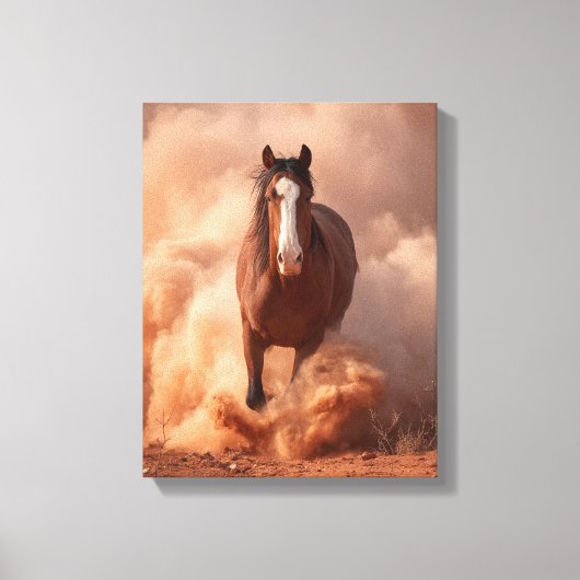 Charging Horse Dust Storm Sunset Art Canvas Afdruk (Voorkant)