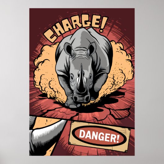 Charging Rhino Comic - Wilde kracht en gevaar Poster (Voorkant)