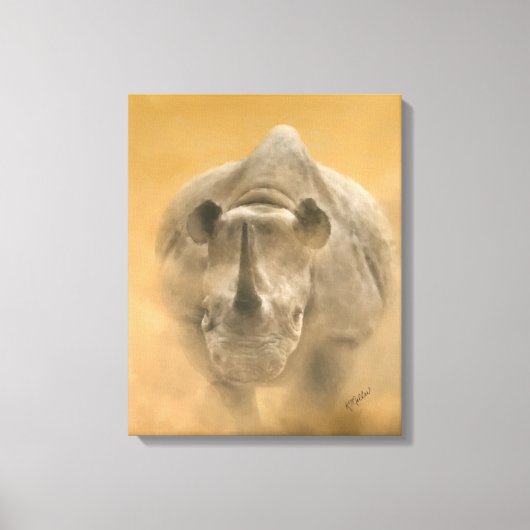 Charging Rhino - Pastels Canvas Afdruk (Voorkant)