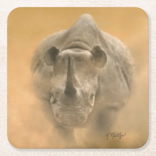 Charging Rhino - Pastels Kartonnen Onderzetters (Voorkant)