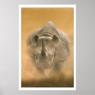 Charging Rhino - Pastels Poster