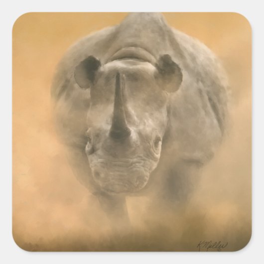 Charging Rhino - Pastels Vierkante Sticker (Voorkant)