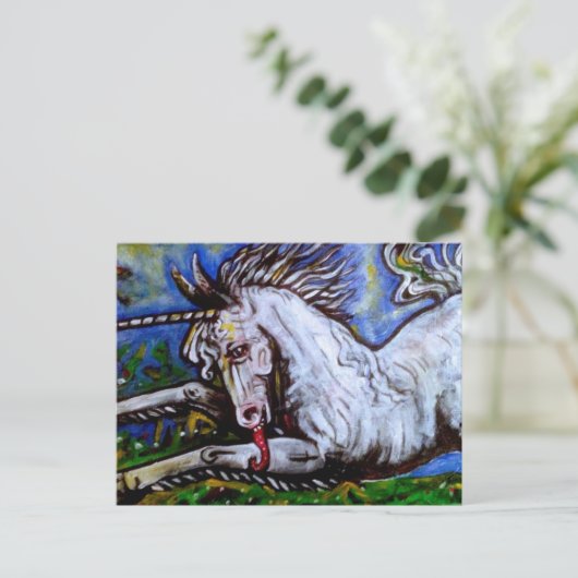 Charging Unicorn. Briefkaart (Staand voorkant)