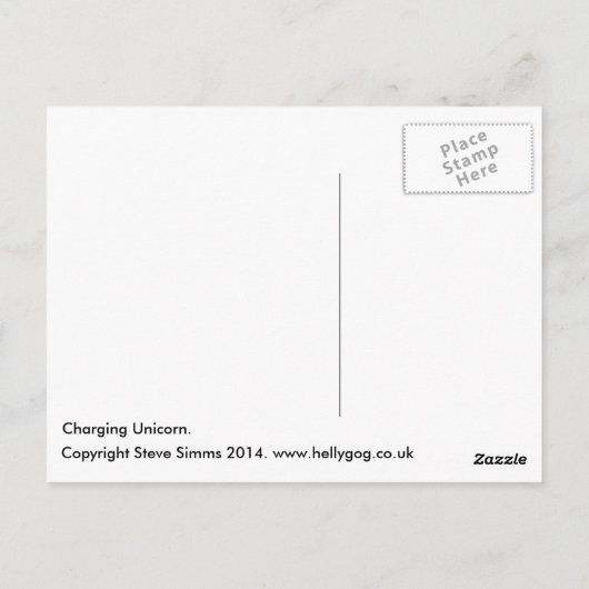 Charging Unicorn. Briefkaart (Achterkant)