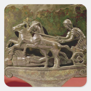 Charioter in zijn chariot, detail van een vuist vierkante sticker