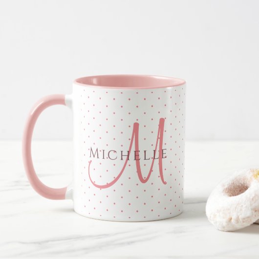 Charisma Red Monogram Initiaal Vervang Jouw naam Mok (Met donut)