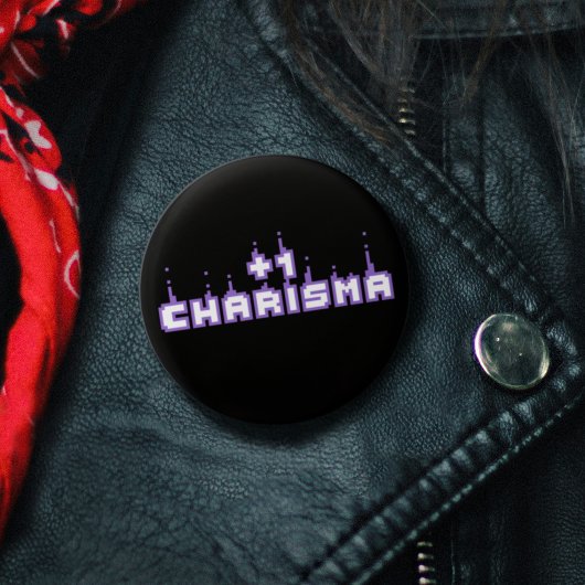 Charisma Stat Gamer Paarse Pixel Art Slogan Ronde Button 3,2 Cm