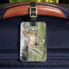 Charismatic Pinto Icelandic Mare watercolor Bagagelabel