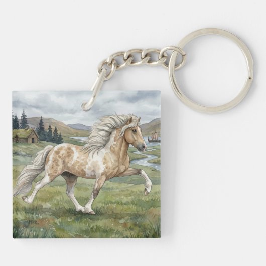 Charismatic Pinto Icelandic Mare watercolor Sleutelhanger (Achterkant)