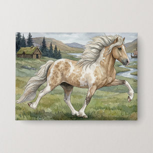 Charismatische Pinto IJslandse Merrie aquarel Button