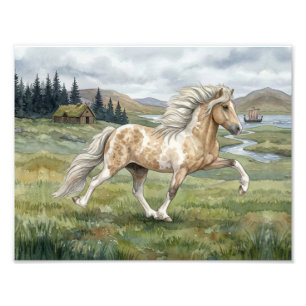 Charismatische Pinto IJslandse Merrie aquarel Foto Afdruk